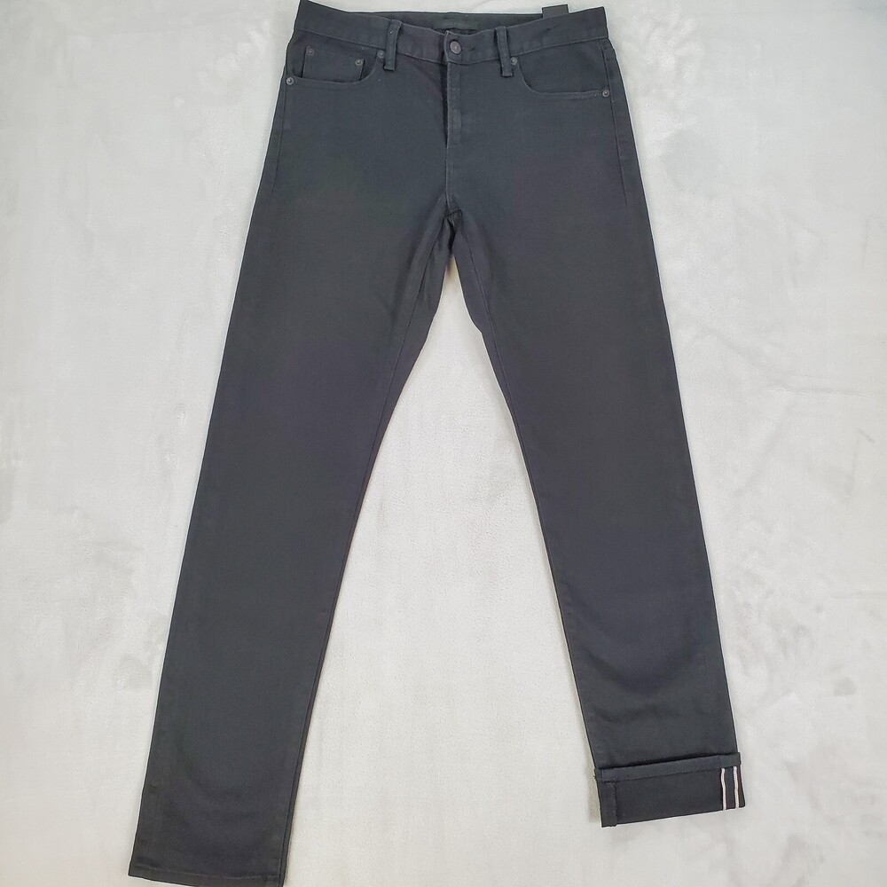 Uniqlo Selvedge Jeans Mens 30x33 Slim Straight Black Stretch Denim Red Line